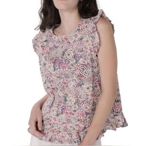 Solitaire Floral Eyelet Sleeveless Top Ruffled Boho Shabby Chic Feminine  LG